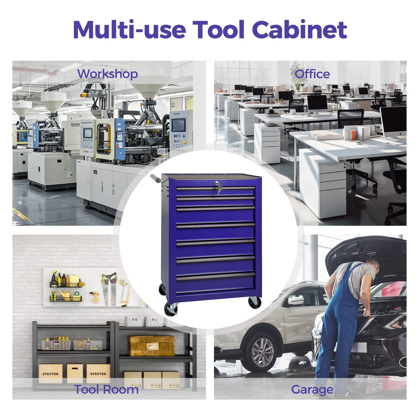 Rolling Metal Tool Chest with 7 Drawers, 20" 7-Drawer Tool Chest Cabinet with Ball Bearing Drawer Slides, Steel Tool Storage Box Organizer -PURPLE image 5