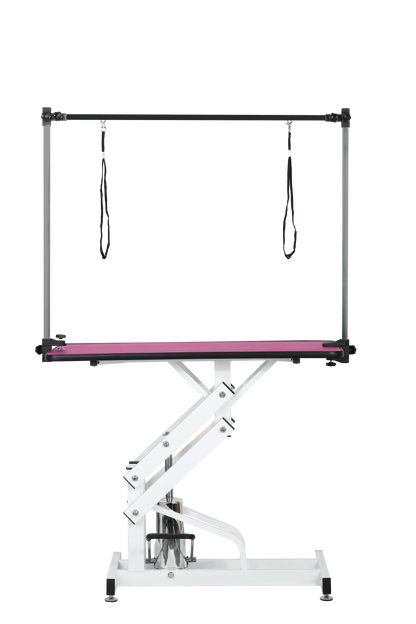 42.5INCH HYDRAULIC PET GROOMING TABLE WITH "H" ARM PINK image 4