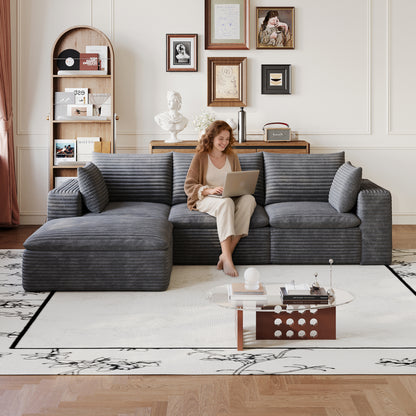 102" Cloud Sofa,Corduroy Fabric,Deep Seat Couches,Double-layer design,Removable Cushion,No Assembly, DIY Combination for Living room, Bedroom,Conference room,Apartment,Dark Grey image 1