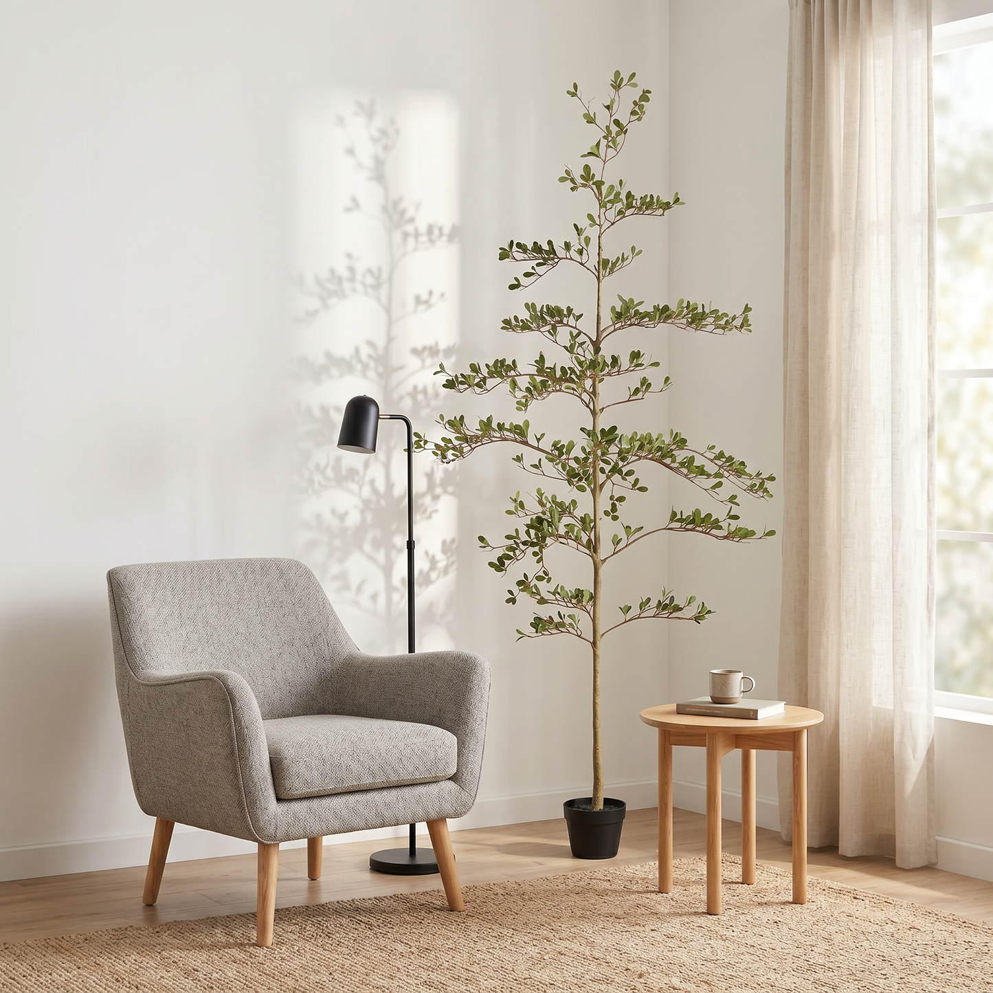 6ft Artificial Olive Tree, Realistic Faux Potted Plant in Black Pot, Indoor & Covered Outdoor Decorative Tree for Living Room and Office, 1pc/set image 2