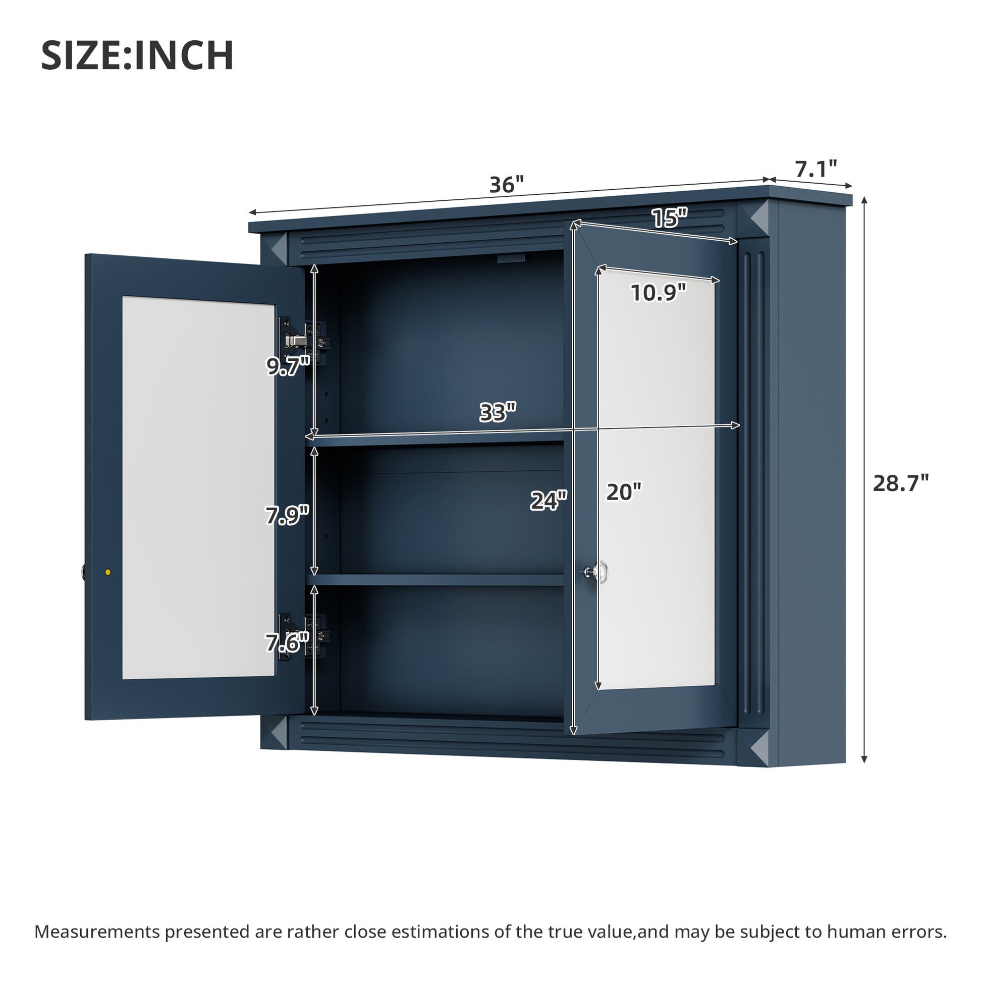 36'' x 28'' Medicine Cabinet, Wall Mounted Bathroom Storage Cabinet, Modern Bathroom Wall Cabinet with 2 Mirrors, Medicine Cabinet, Mirror Cabinet with 2 Adjustable Shelves image 8