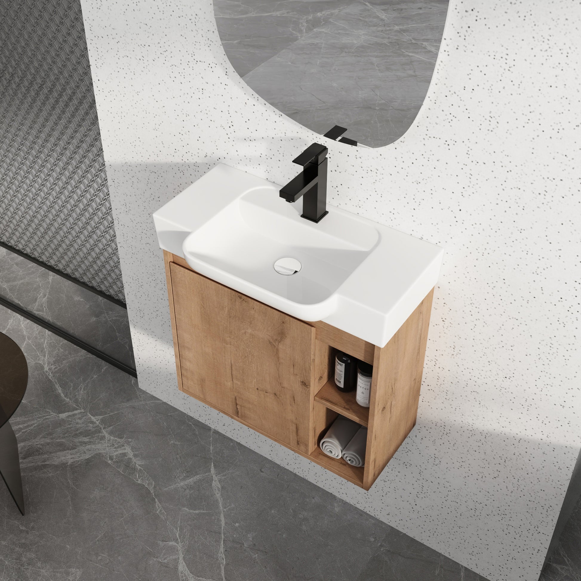 24'' Wall-Mounted Bathroom Vanity with White Ceramic Sink & Soft-Close Door, KD-Packing image 1