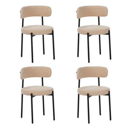 Medieval modern dining chair set, 4 pieces, round seat cushions, black metal legs, curved back kitchen dining chairs, suitable for restaurants and dining rooms, beige image 1
