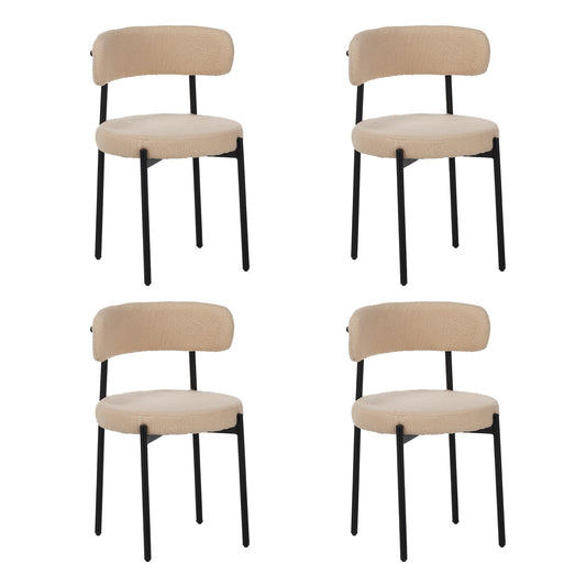 Medieval modern dining chair set, 4 pieces, round seat cushions, black metal legs, curved back kitchen dining chairs, suitable for restaurants and dining rooms, beige image 1
