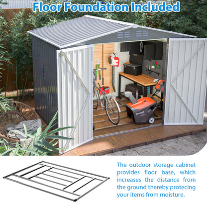 8 x 6 FT Outdoor Waterproof Garden Tool Storage Sheds with Metal Foundation with Floor Frame, Tool Shed with Lockable Hinged Doors & Air Vents, Storage House Waterproof for Backyard, Lawn, Gray image 5