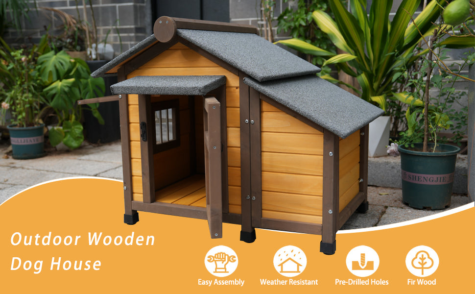 45 Inch Solid Wood Dog House, Cozy Outdoor Shelter for Medium & Small Dogs with Lockable Ventilated Door, Waterproof Insulated Felt Roof & Charming Design image 5