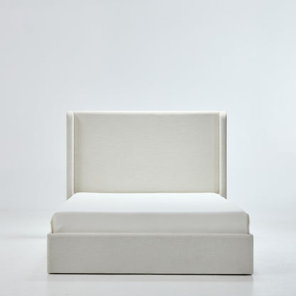 Carmen Upholstered Wingback Bed / Upholstered Platform Bed Frame / 52" High Headboard / Simplicity / Minimalist / No Box Spring Needed / California King / Textured Ivory Canvas / No Noise image 10