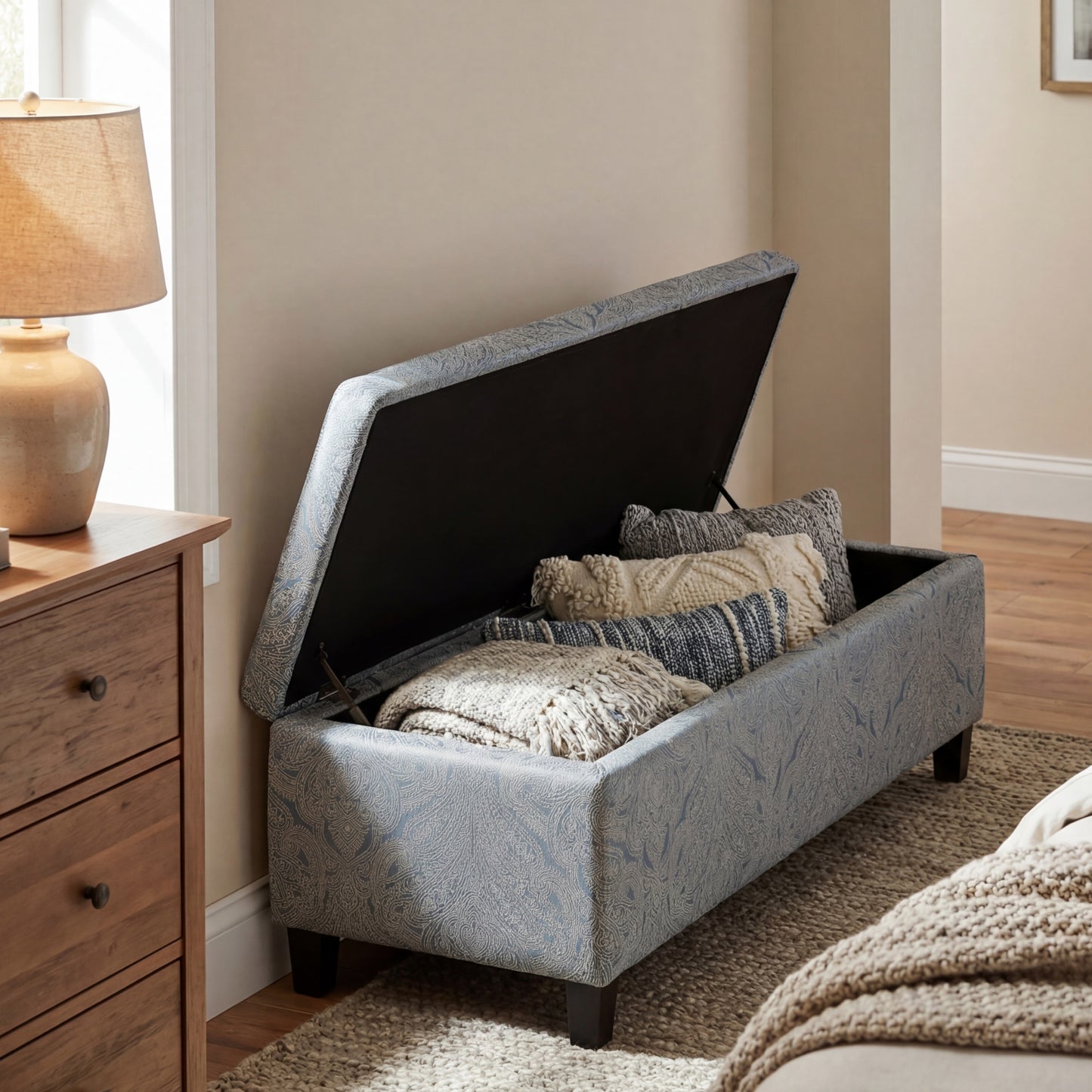 Indoor Jacquard Storage Ottoman Bench - Upholstered Entryway Bench with Hidden Storage, 300lbs Weight Capacity for Living Room, Bedroom & Hallway image 2