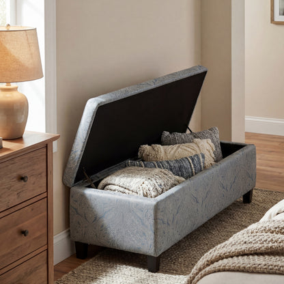 Indoor Jacquard Storage Ottoman Bench - Upholstered Entryway Bench with Hidden Storage, 300lbs Weight Capacity for Living Room, Bedroom & Hallway image 2