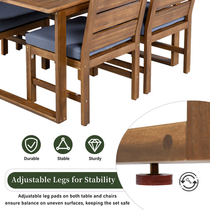 U_STYLE Farmhouse 5-Piece Outdoor Patio Dining Set with Adjustable Legs,Acacia Wood Dinning Set for 4,Suitable for Backyard, Garden, or Deck image 9