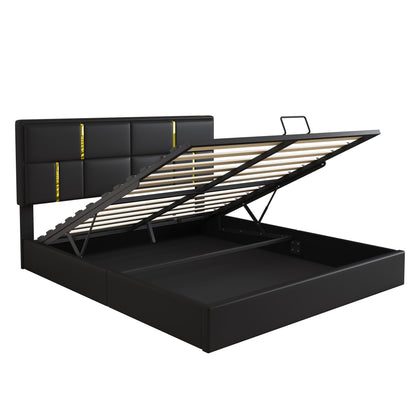 2-Pieces Bedroom Sets,Queen Size Upholstered Platform Bed with Hydraulic Storage System,Storage Ottoman with Metal Legs,Black(Old SKU:N733S207778B) image 5