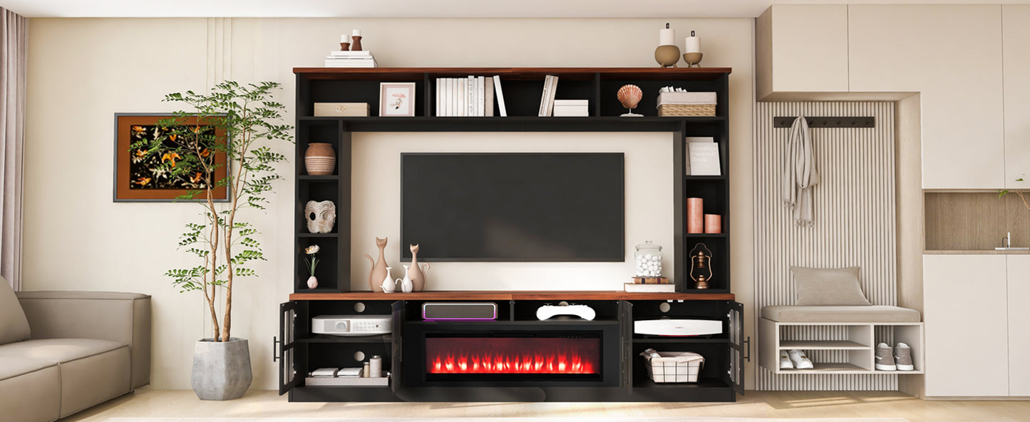 U-Can 95.5" W Wall Unit Entertainment Center with Bookshelves for TVs up to 80", Modern TV Stand Media Console with electric fireplace Cabinets, and Adjustable Shelves for Living Room image 4