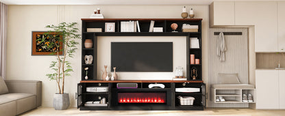 U-Can 95.5" W Wall Unit Entertainment Center with Bookshelves for TVs up to 80", Modern TV Stand Media Console with electric fireplace Cabinets, and Adjustable Shelves for Living Room image 4