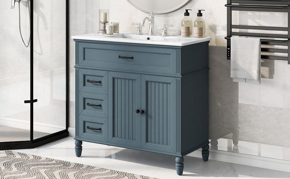 [Video] 36" Bathroom Vanity with Sink, Bathroom Cabinet with Drawers, Solid Frame and MDF Board, Two Packages, Gray Blue (Same SKU: N725P195410C/N759P340019C) image 5