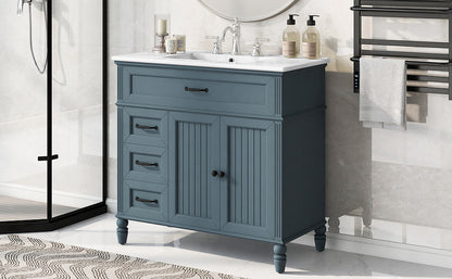 [Video] 36" Bathroom Vanity with Sink, Bathroom Cabinet with Drawers, Solid Frame and MDF Board, Two Packages, Gray Blue (Same SKU: N725P195410C/N759P340019C) image 5