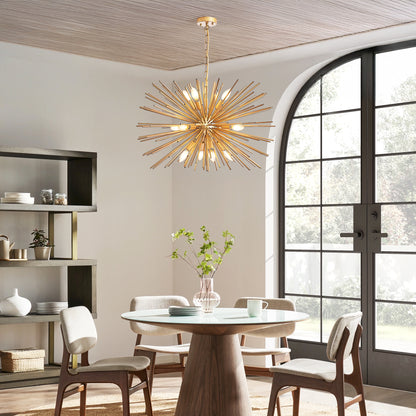 29" Mid-Century Modern 12-Light Starburst Chandelier – Gold Sputnik Pendant Light Fixture for Living Room, Dining Room, or Foyer (Bulb Not Included) image 3