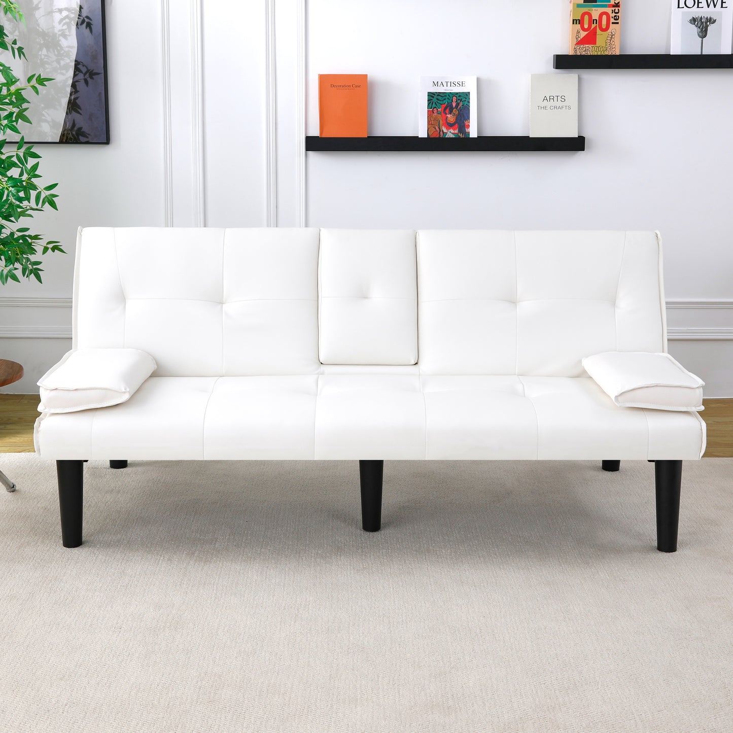 The 67-inch white PVC multi-functional sofa bed, with a foldable and cup holder design, makes it extremely convenient to turn the living room into a guest room image 4