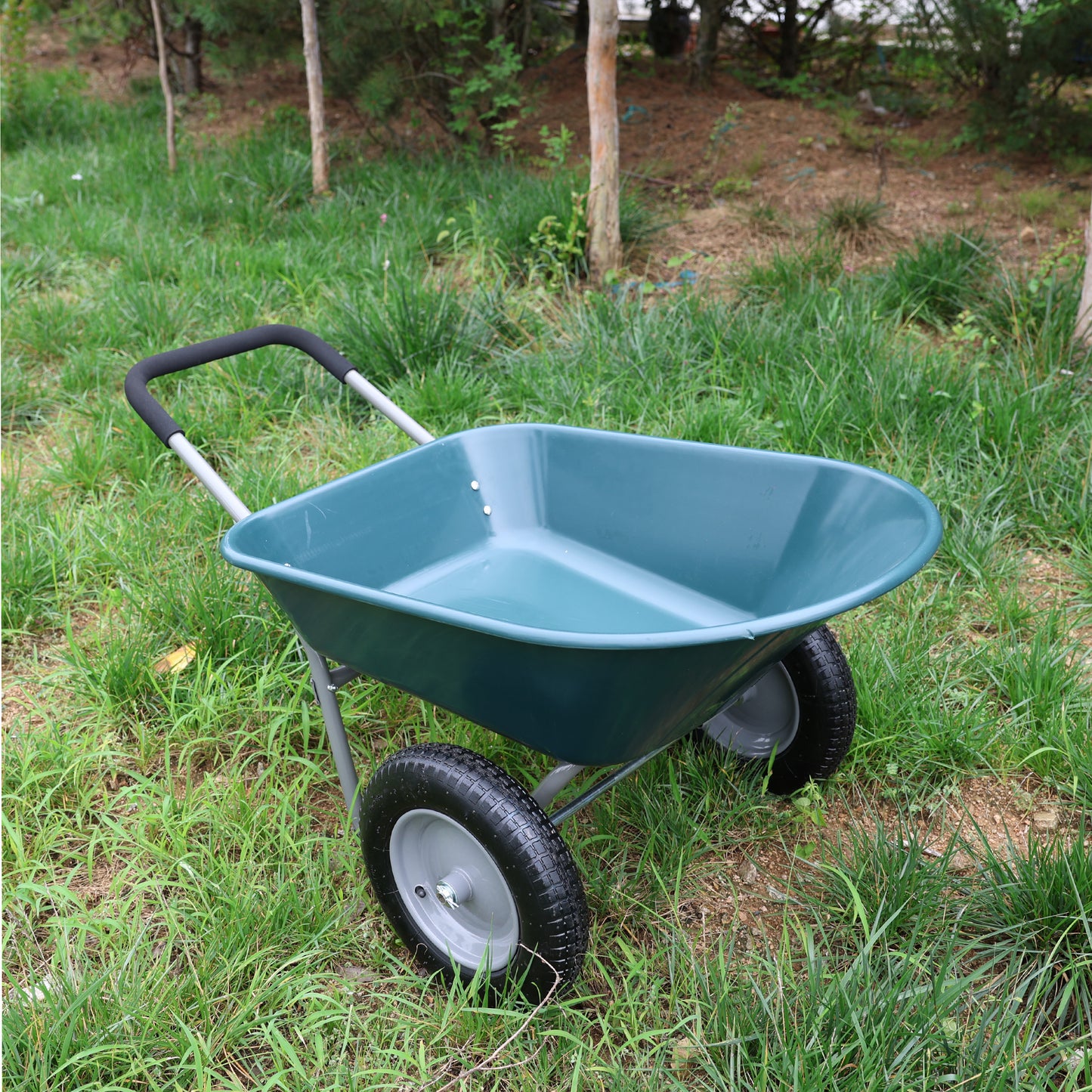 wheel barrow Two wheeled trolley for green garden 15 inch pneumatic wheel WB1001GN image 8