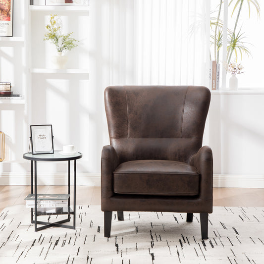 28"W PU high back accent chair brown front view