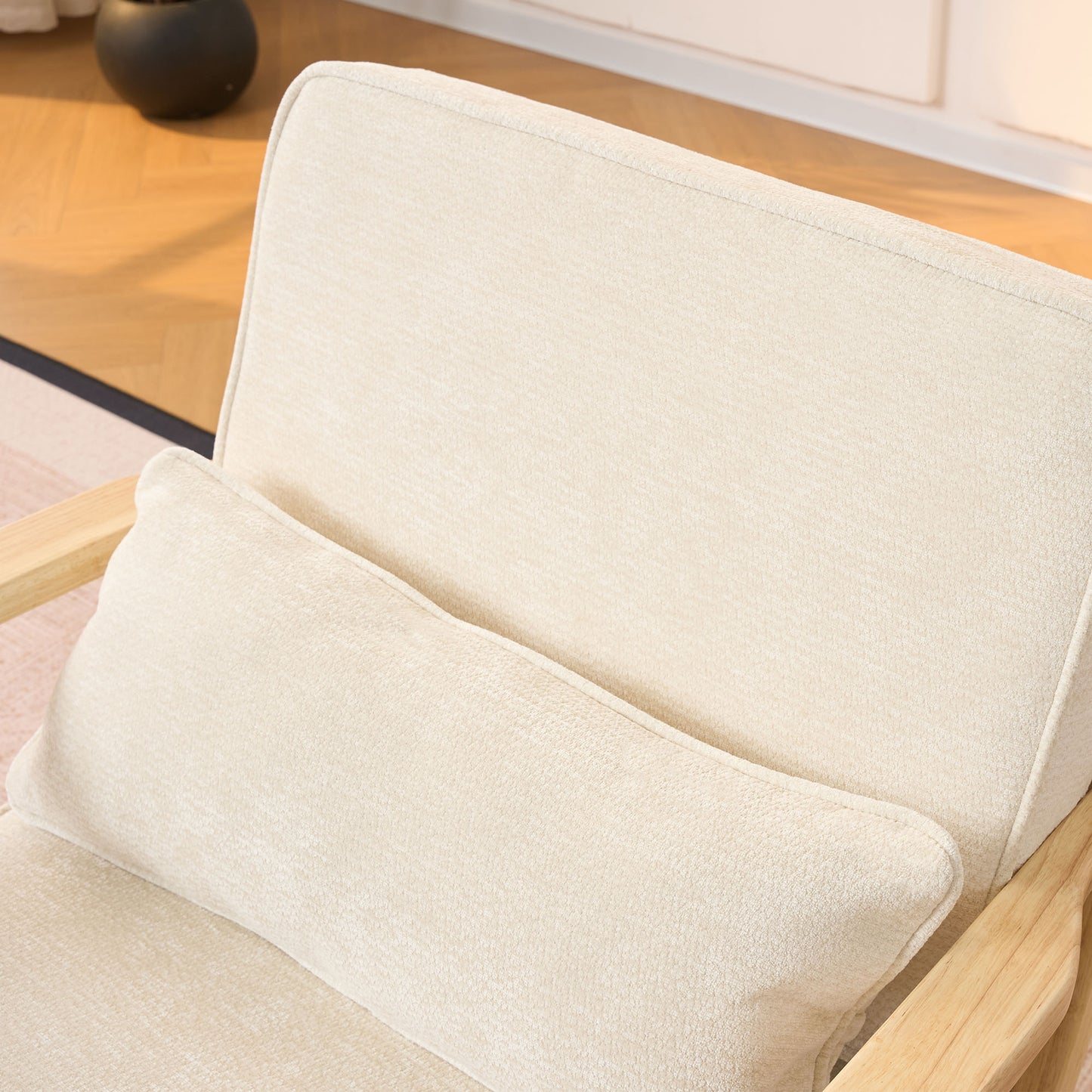 Mid-Century Modern Lounge Chair Single, Living Room Chair with Lumbar Pillow and Straight Wood Armrests, Accent Chair for Living Room, Bedroom, Indoor, Beige image 7