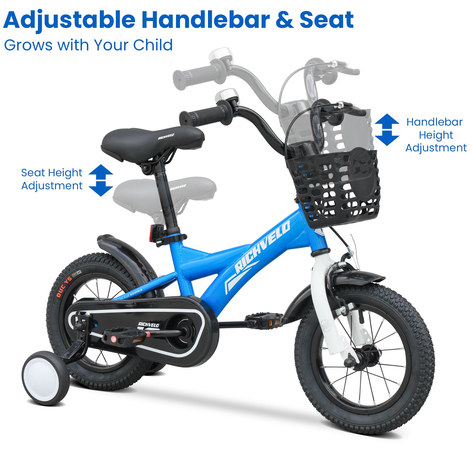 A1401 Kids Bike, 12 14 16 Inch Children Bicycle with Training Wheels, Front V-Brake & Coaster Brake, Basket, for Boys Age 3-7 Years Old image 7