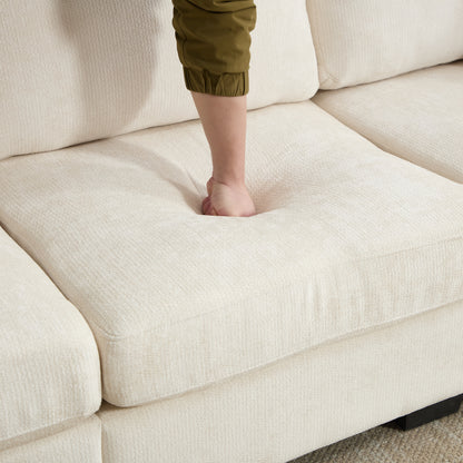 Modern Storage Sofa with Dual USB, 2 Side Pockets,Ottoman Storage Bench Cloud Sectional Chenille Sofa Oversized,4-Seat, L-Shaped Couch,Beige image 7