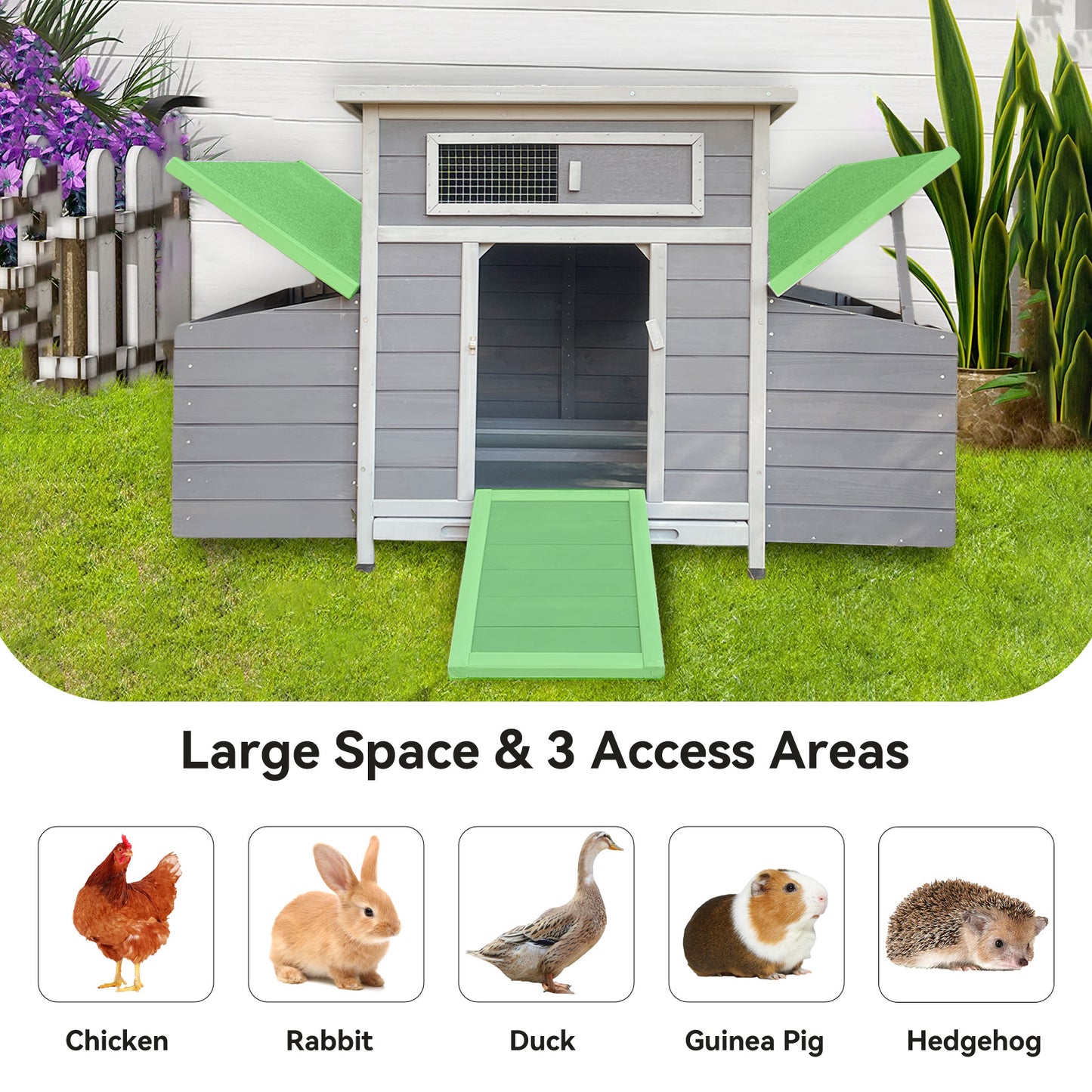 Large Wooden Chicken Coop Outdoor Hen House Poultry Cage for Outdoor with 2 Sides Nesting Boxes image 6
