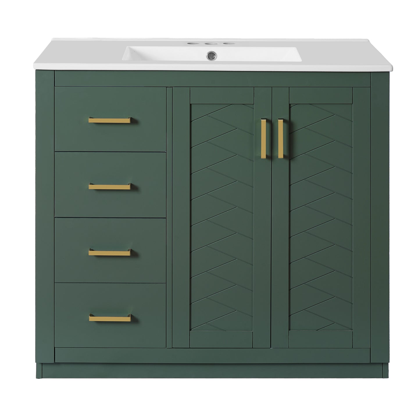 36'' Bathroom Vanity with Ceramic Sink Combo, Solid Wood Frame Bathroom Storage Cabinet, Freestanding Vanity Set with 3 Drawers& Soft Closing Doors image 10