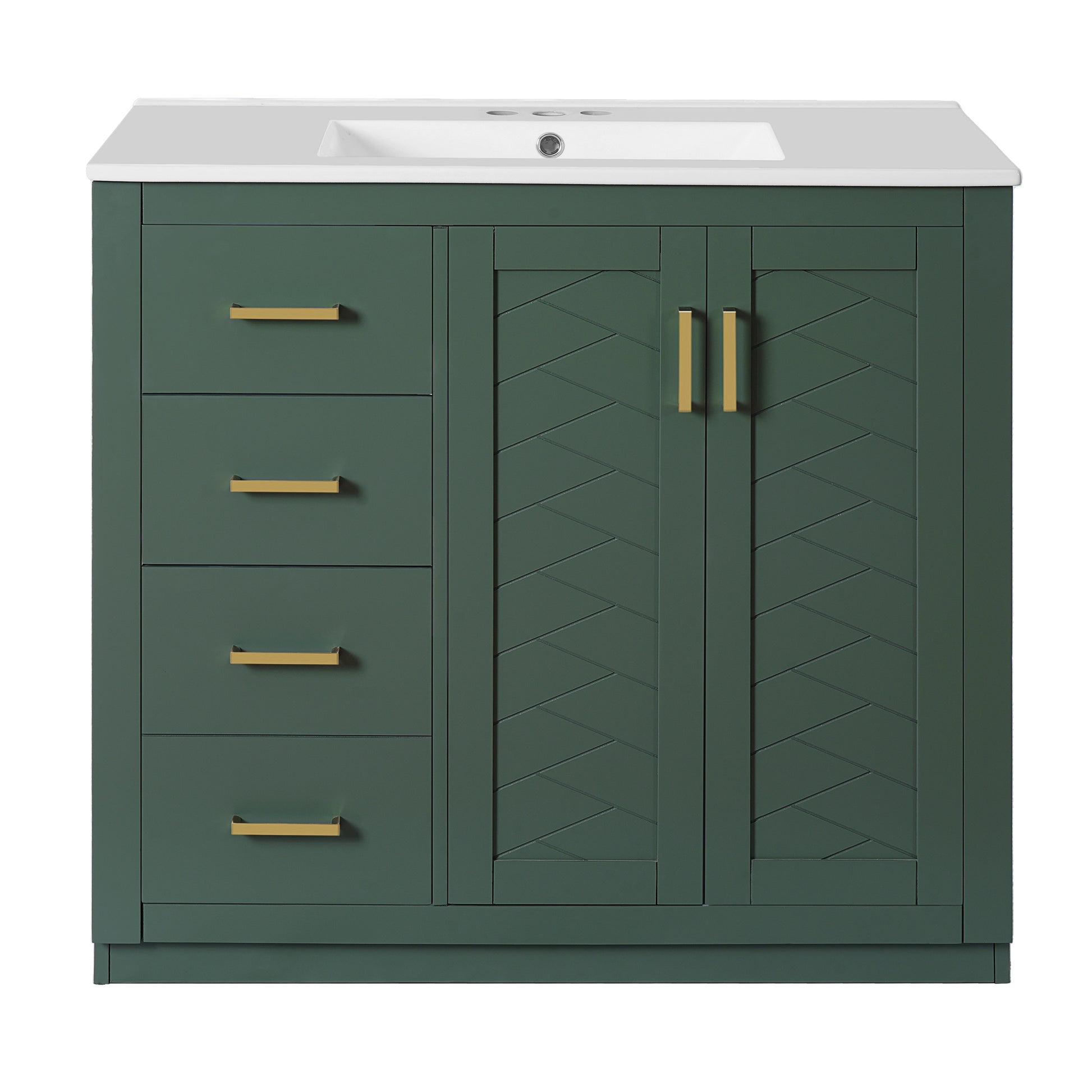 36'' Bathroom Vanity with Ceramic Sink Combo, Solid Wood Frame Bathroom Storage Cabinet, Freestanding Vanity Set with 3 Drawers& Soft Closing Doors image 10