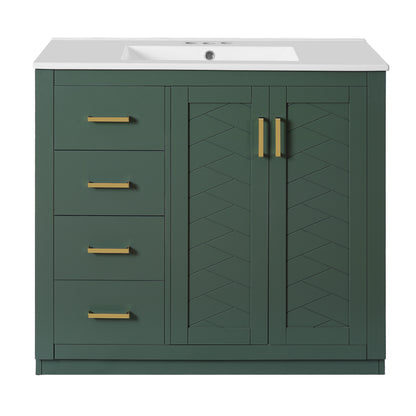 36'' Bathroom Vanity with Ceramic Sink Combo, Solid Wood Frame Bathroom Storage Cabinet, Freestanding Vanity Set with 3 Drawers& Soft Closing Doors image 10