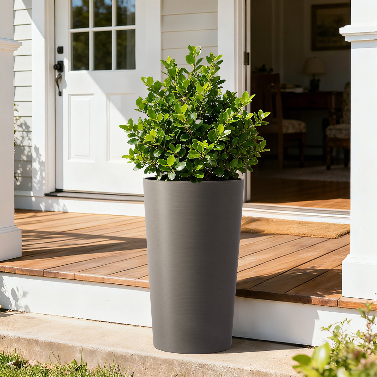 2 Pack Tall 21.7 in Planters for Outdoor Plants Modern Tall Square Planter Box Indoor Outdoor Porch Patio Flower Pot Modern Big Tapered Matte Tree Flower Pot for Garden, (Brown) image 2