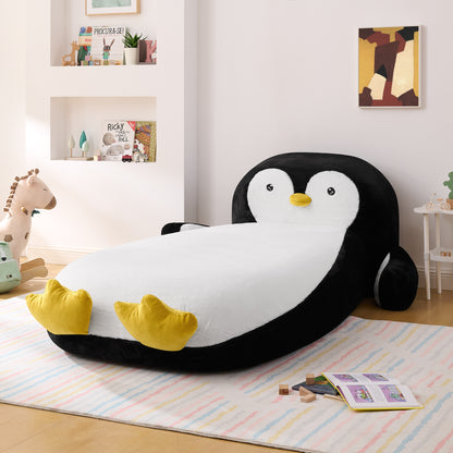 Twin Size Fluffy Faux Fur Penguin Shaped Bed Lounger Chair with 100% Sponge Filling for Kids Bedroom Playroom (88''x45''x29.5'') image 4