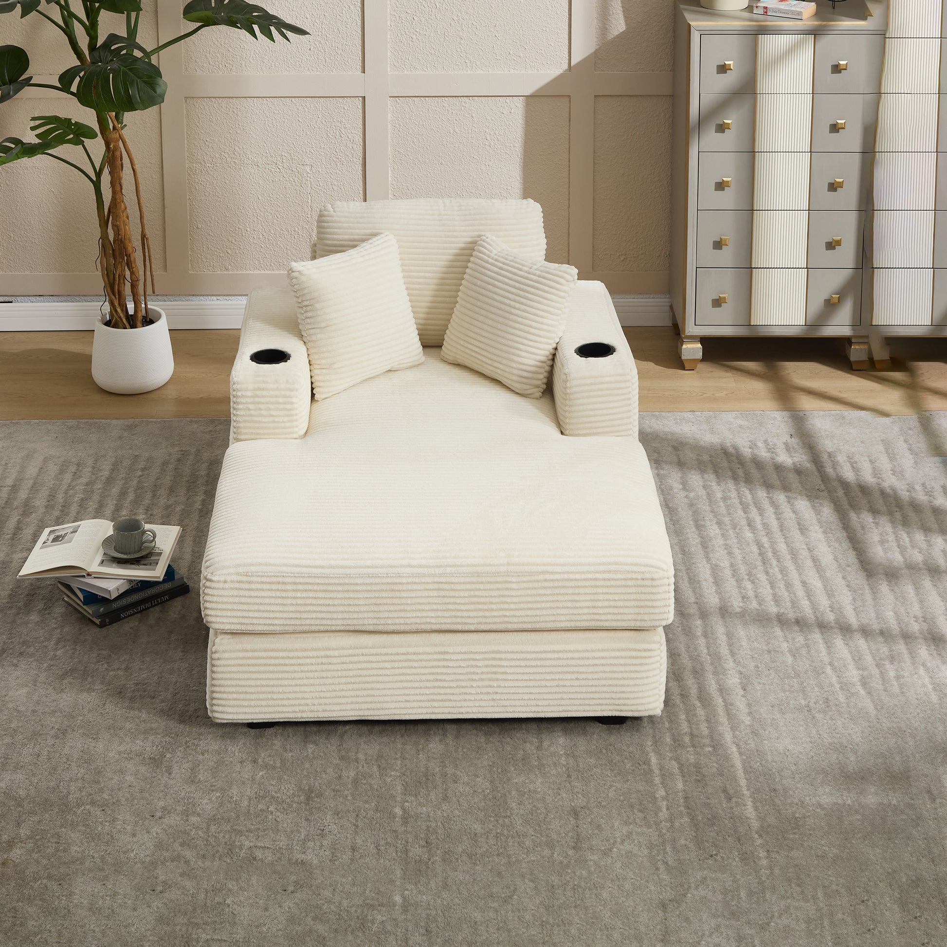[New]Corduroy Upholstered Chaise Lounge Sofa,Magazine bag,Detachable Cushions Deep Seat for Living Room Office,3 colour image 6
