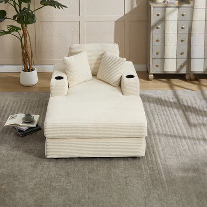 [New]Corduroy Upholstered Chaise Lounge Sofa,Magazine bag,Detachable Cushions Deep Seat for Living Room Office,3 colour image 6