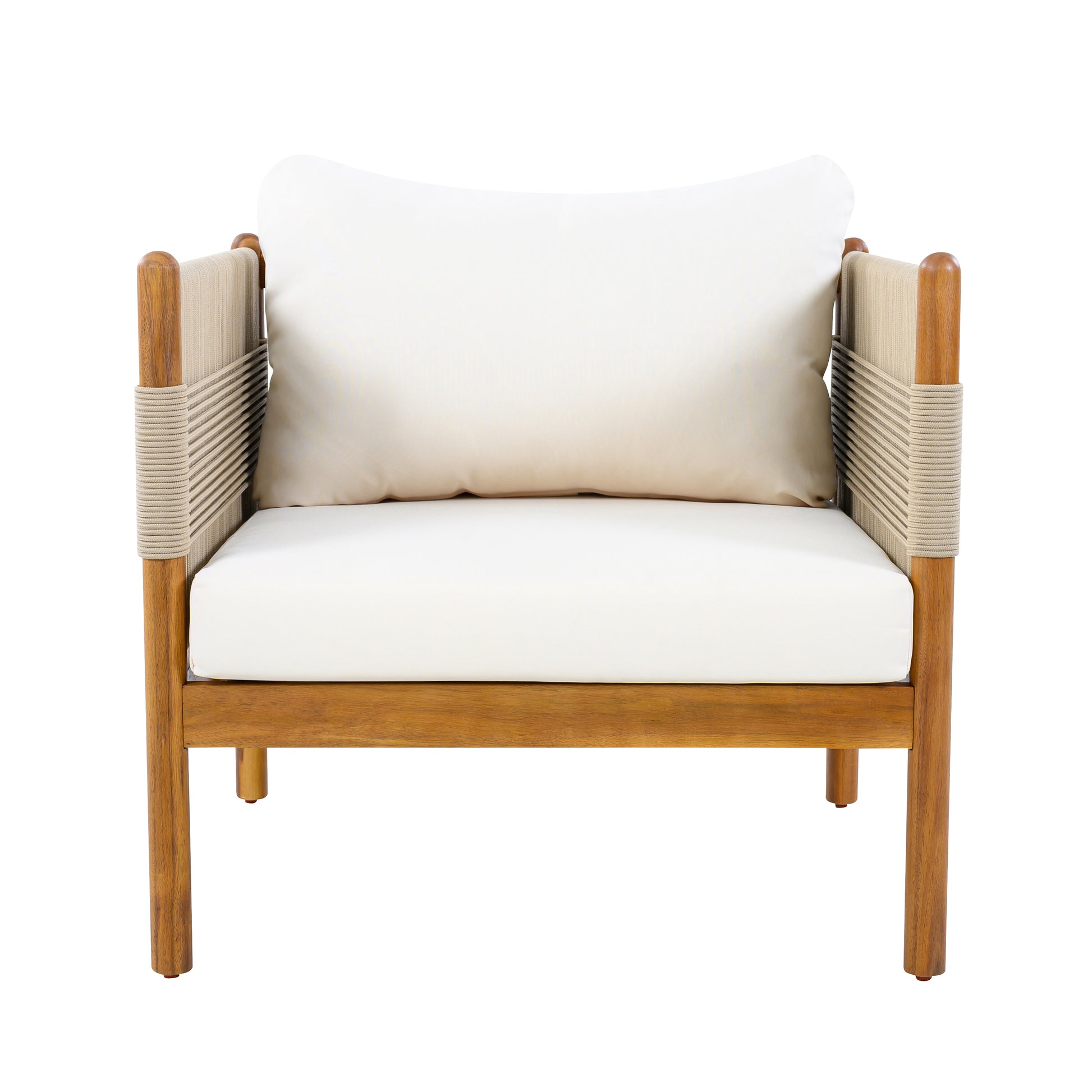 Outdoor Acacia Wood Club Chair with Diamond Rope Weave & Cushions, Teak Finish image 5
