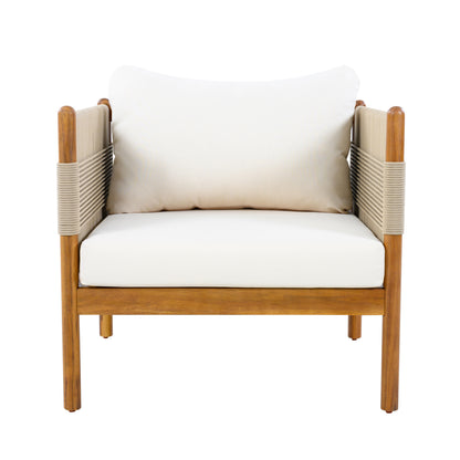 Outdoor Acacia Wood Club Chair with Diamond Rope Weave & Cushions, Teak Finish image 5