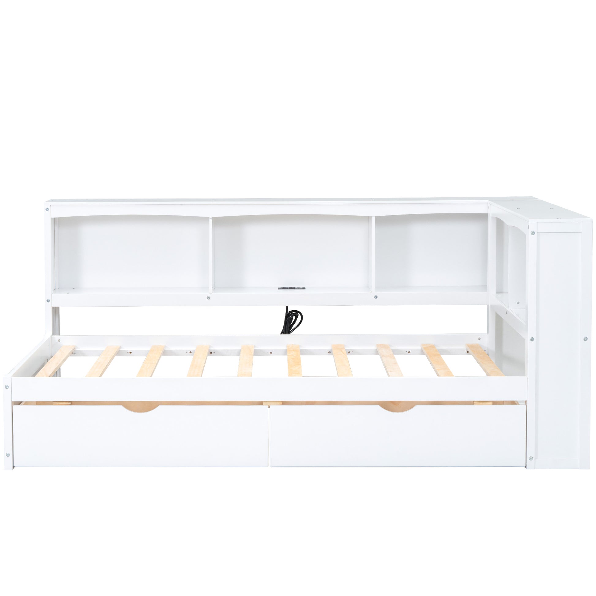 Twin Size Daybed with Two Storage Drawers, Storage Cabinets and USB Ports, White image 11