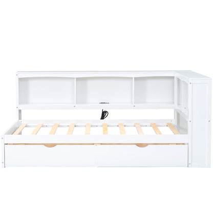 Twin Size Daybed with Two Storage Drawers, Storage Cabinets and USB Ports, White image 11