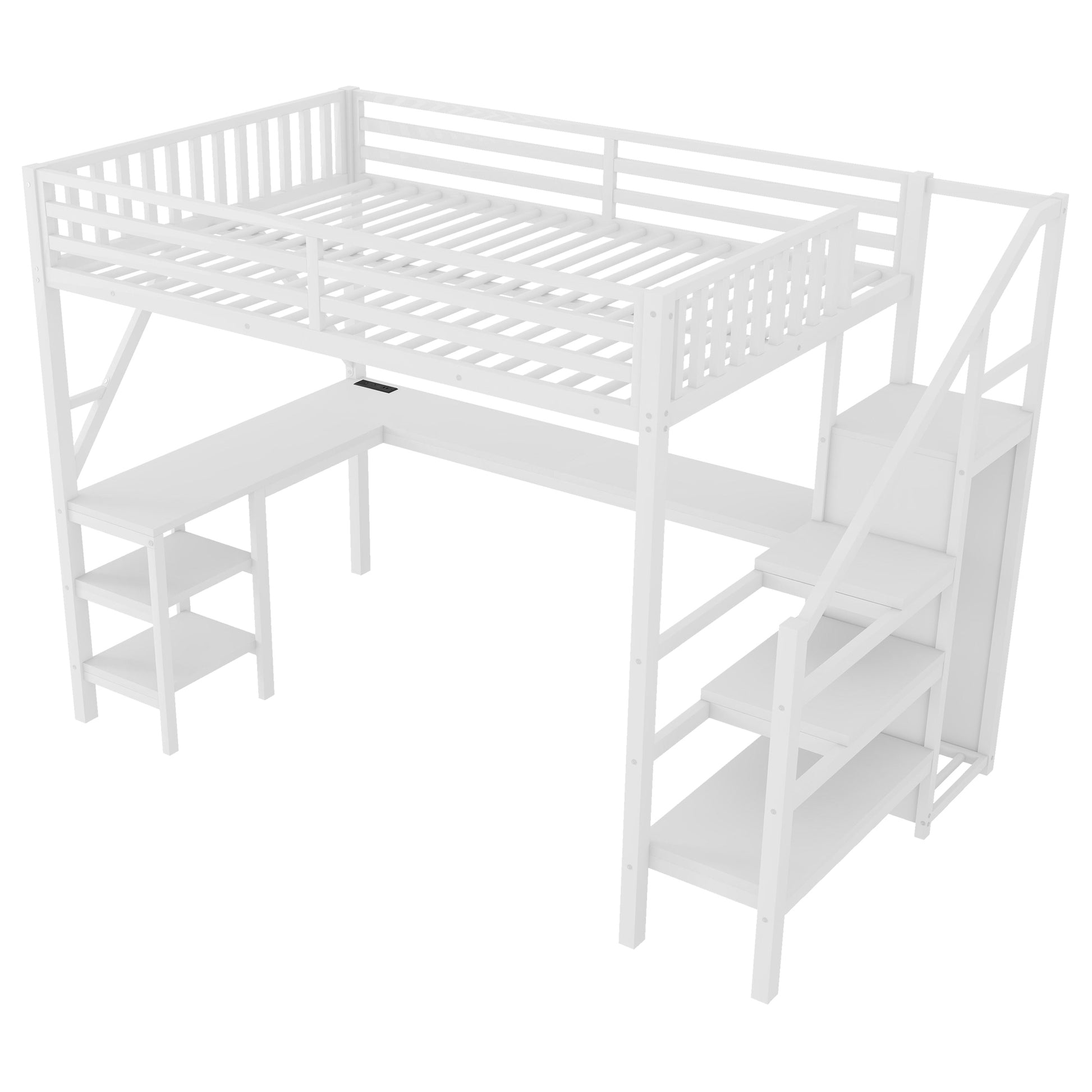 Metal Full Loft Bed with Wardrobe and LED Light, Full Size Loft Bed with L Shaped Desk and USB for Kids Teens Adults, White(Expect Arrival Date 2026/3/2) image 11