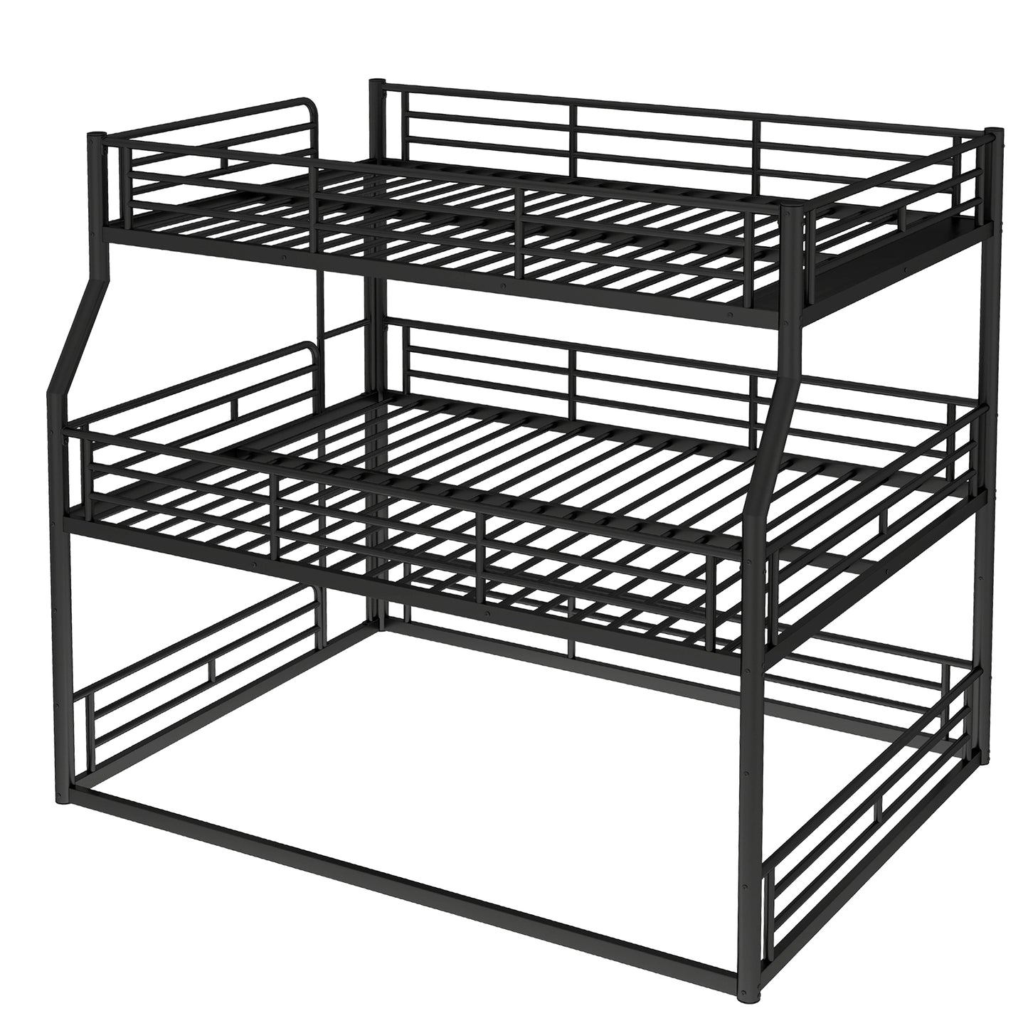Full XL over Queen over Queen Bunk Bed, Metal Triple Bunk Bed with Safety Guardrails, Heavy-duty Bunk Bed with Noise-reduced Design, Black image 7