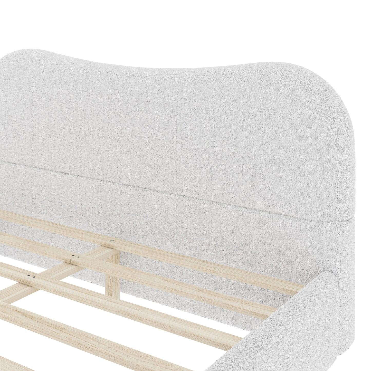 Queen Size Upholstered Platform Bed with Wood Supporting Feet, White image 8