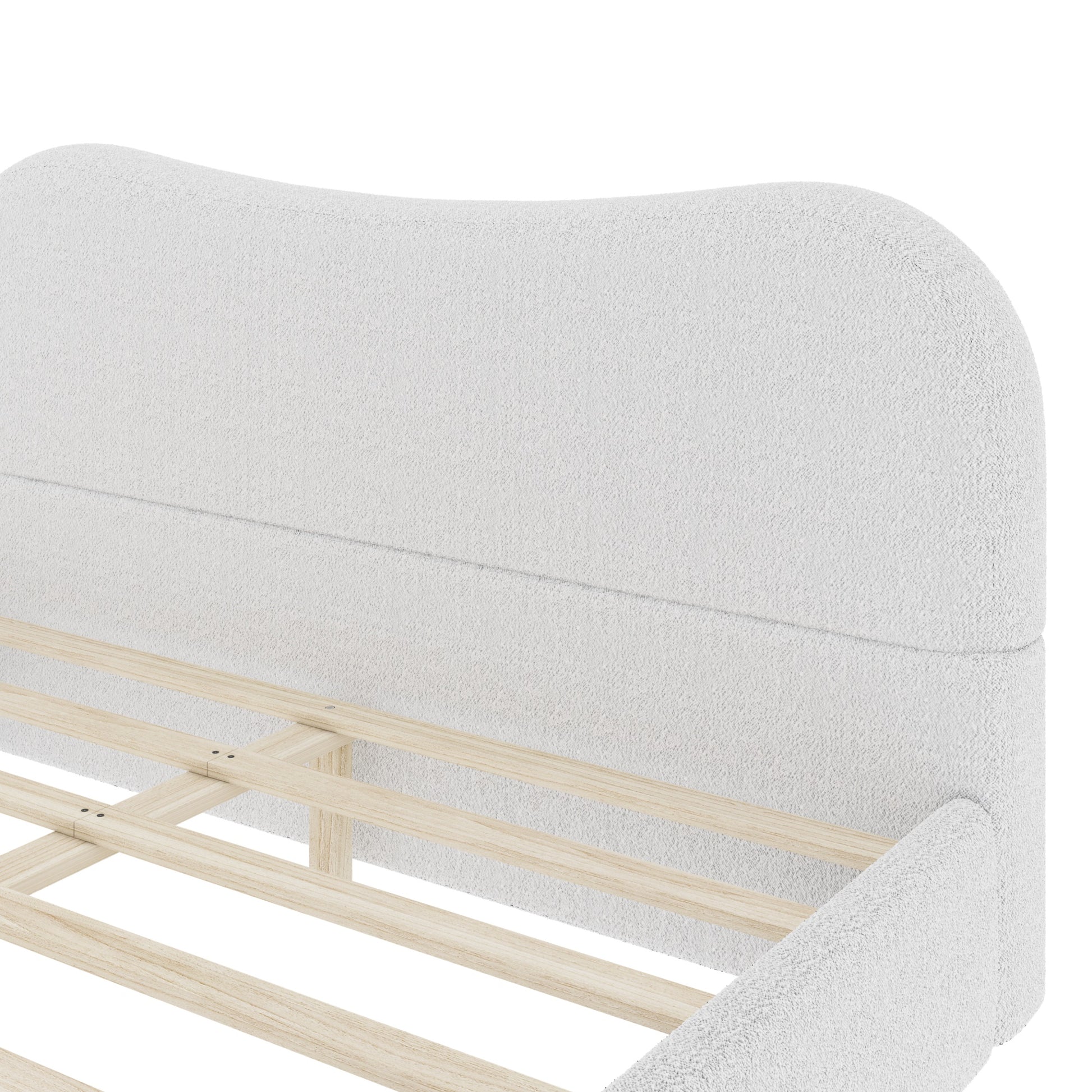 Queen Size Upholstered Platform Bed with Wood Supporting Feet, White image 8