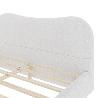 Queen Size Upholstered Platform Bed with Wood Supporting Feet, White image 8