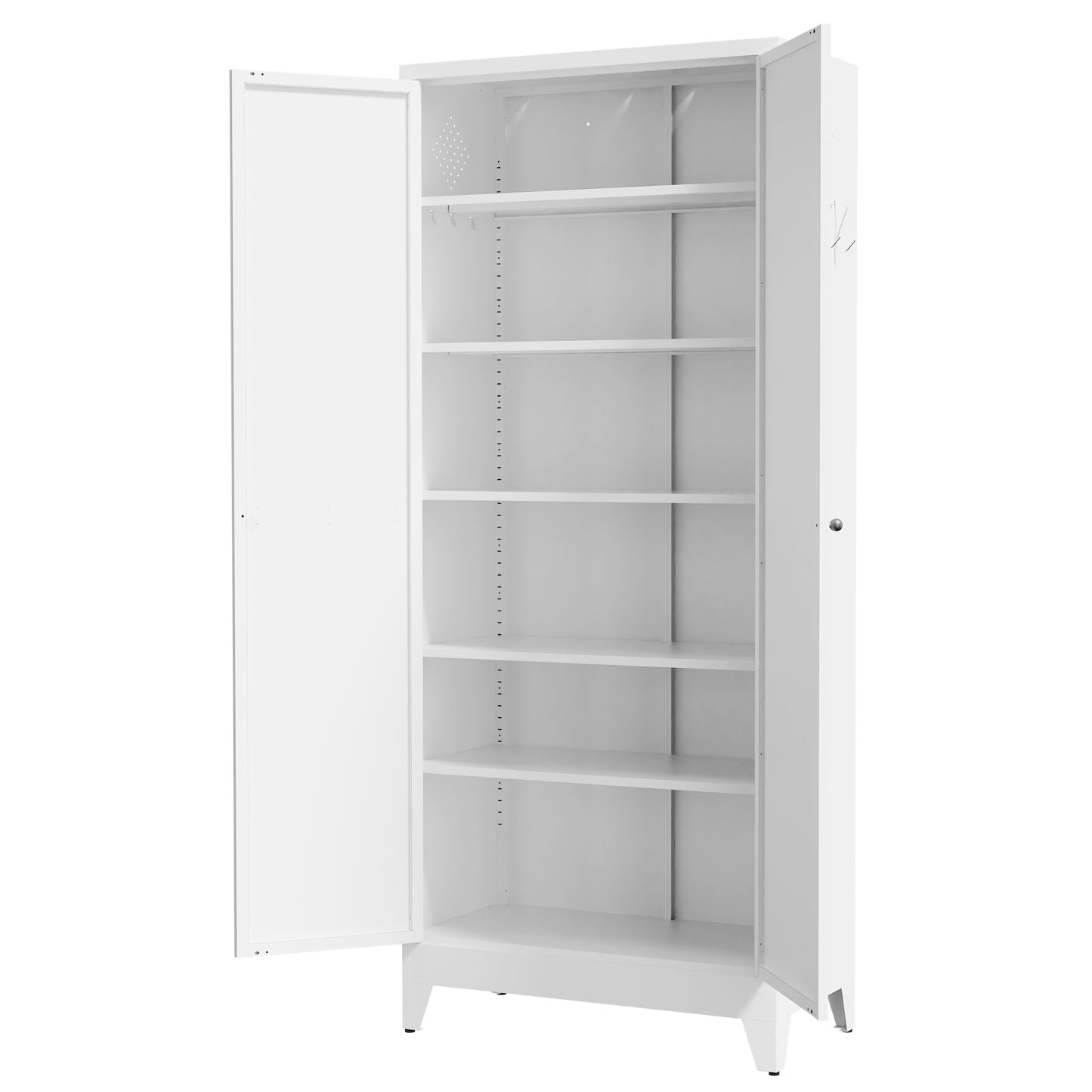 75" White Metal Kitchen Pantry Cabinet Adjustable Storage with 5 Shelves (110lb Capacity), Freestanding Kitchen Storage Cabinet with Adjustable Shelves, Dishware in Kitchen, Pantry, Dining Room image 9