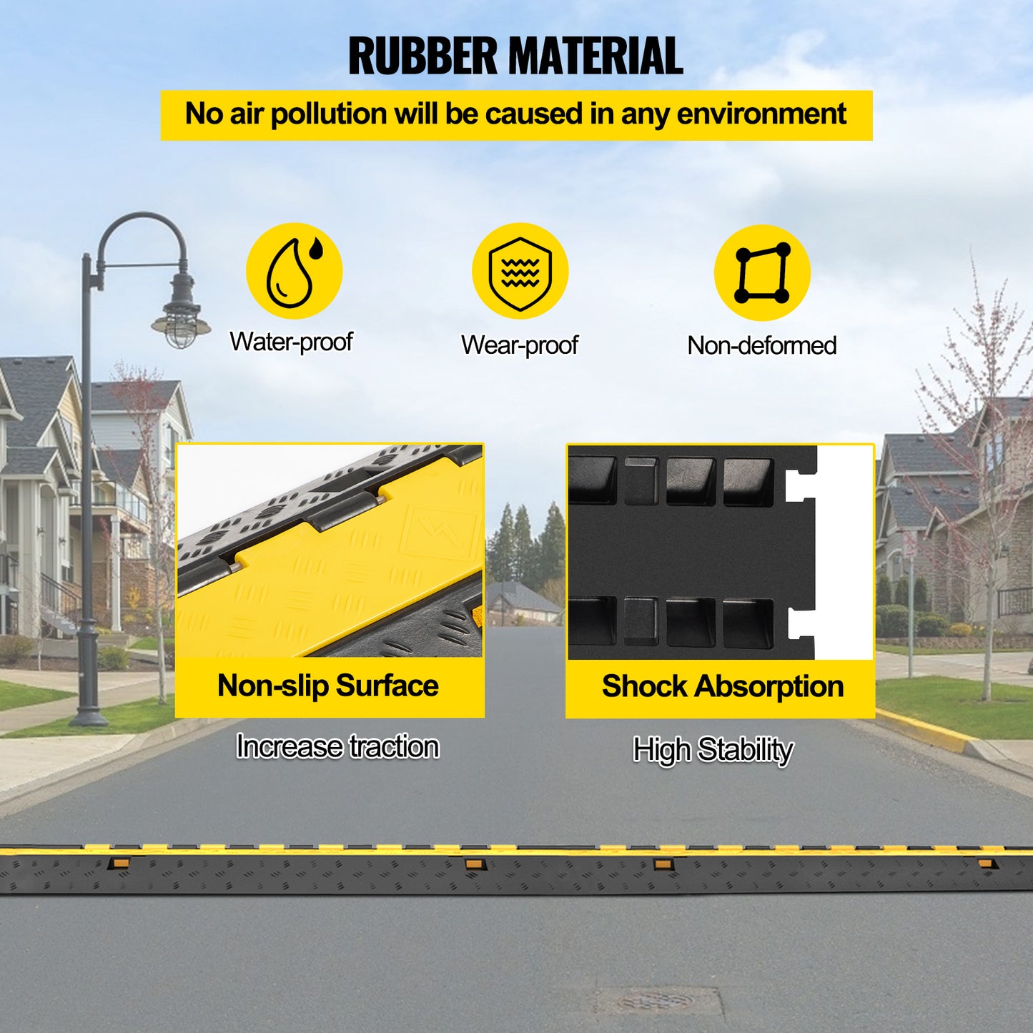 5-Set Rubber Cable Guard, Dual-Channel, Durable 66,000 lbs Capacity, Wire & Hose Protection Speed Bump for Driveways (2-Channel, 5 Sets-66,000 lbs) image 3