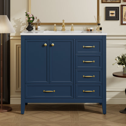 36" Bathroom Vanity with Sink, Bathroom Cabinet with Soft-Closing Door, 4 Drawers of Different Sizes, Solid Wood Frame and Leg, Two Packages, Blue image 6
