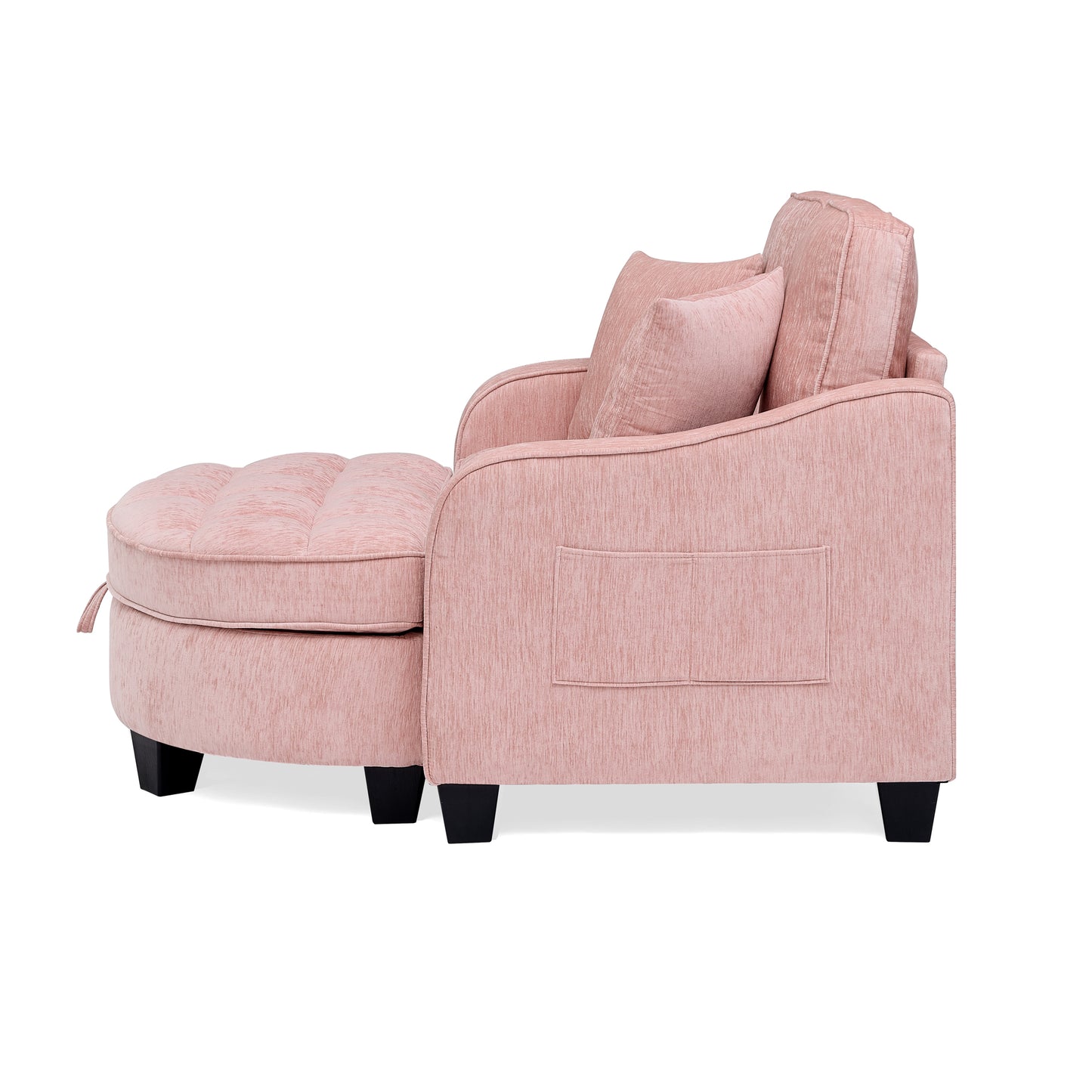 Two-seater sofa, double sofa chaise longue, with irregular armrests and backrests, footrest with storage space, comes with two small throw pillows, suitable for living room and bedroom -Pink image 10