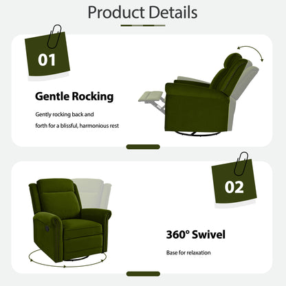 360° Swivel Recliner Manual Rocking Recliner Home Theater Manual Recliner Chair Nursery Rocker with Adjustable Backrest for Living Room, Green image 10