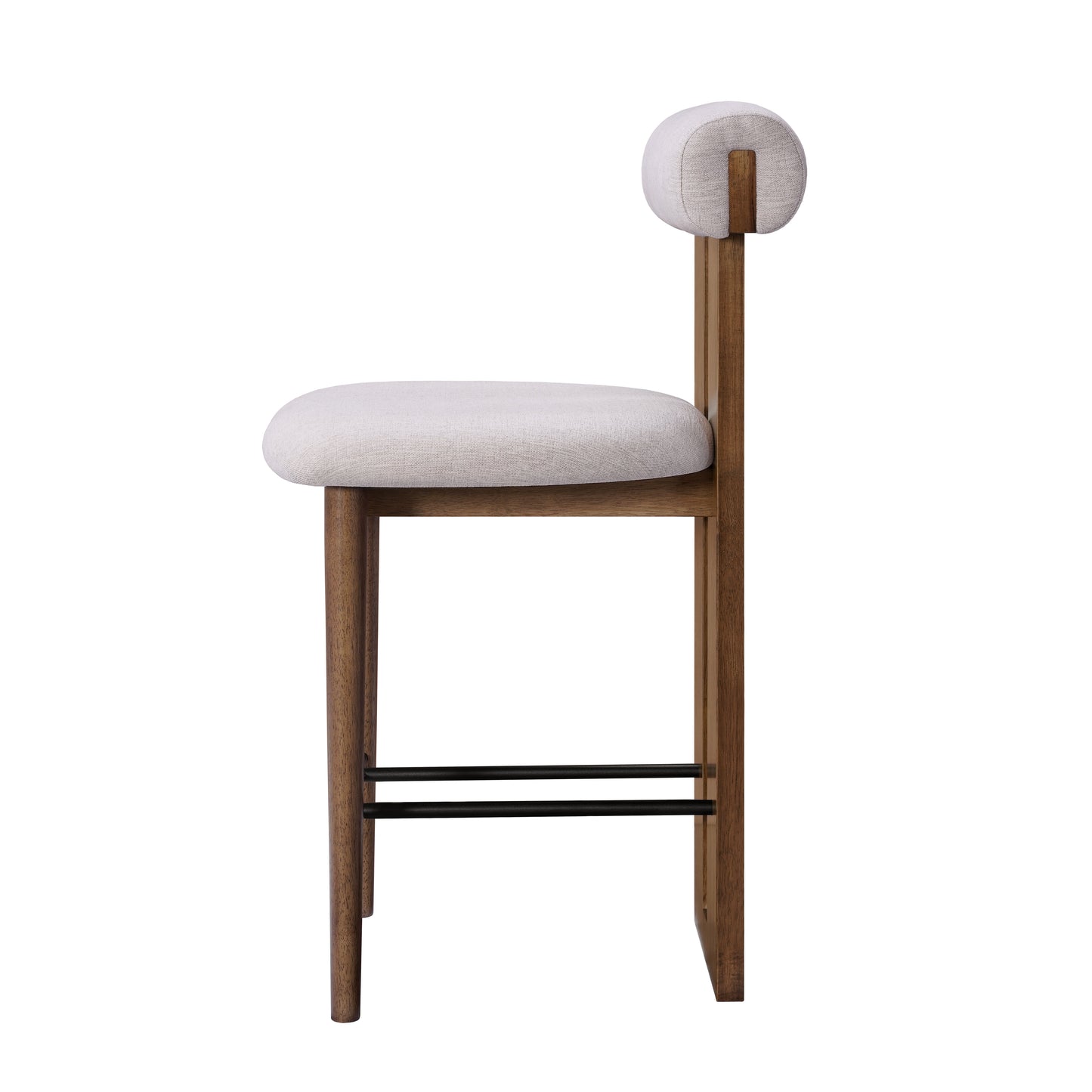 Renee Indoor Modern Split-Back Rubber Wood Counter Stool with Ivory Upholstery, Dark Walnut Finish, Set of 2 image 8