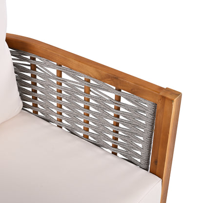 Outdoor Unique Tub Design Armchair with Woven Rope, Patio Furniture Acacia Wood Chair, Deep Seating with Soft Cushions for Porch, Garden, Backyard, Balcony, Teak Finish & Beige Cushion image 11